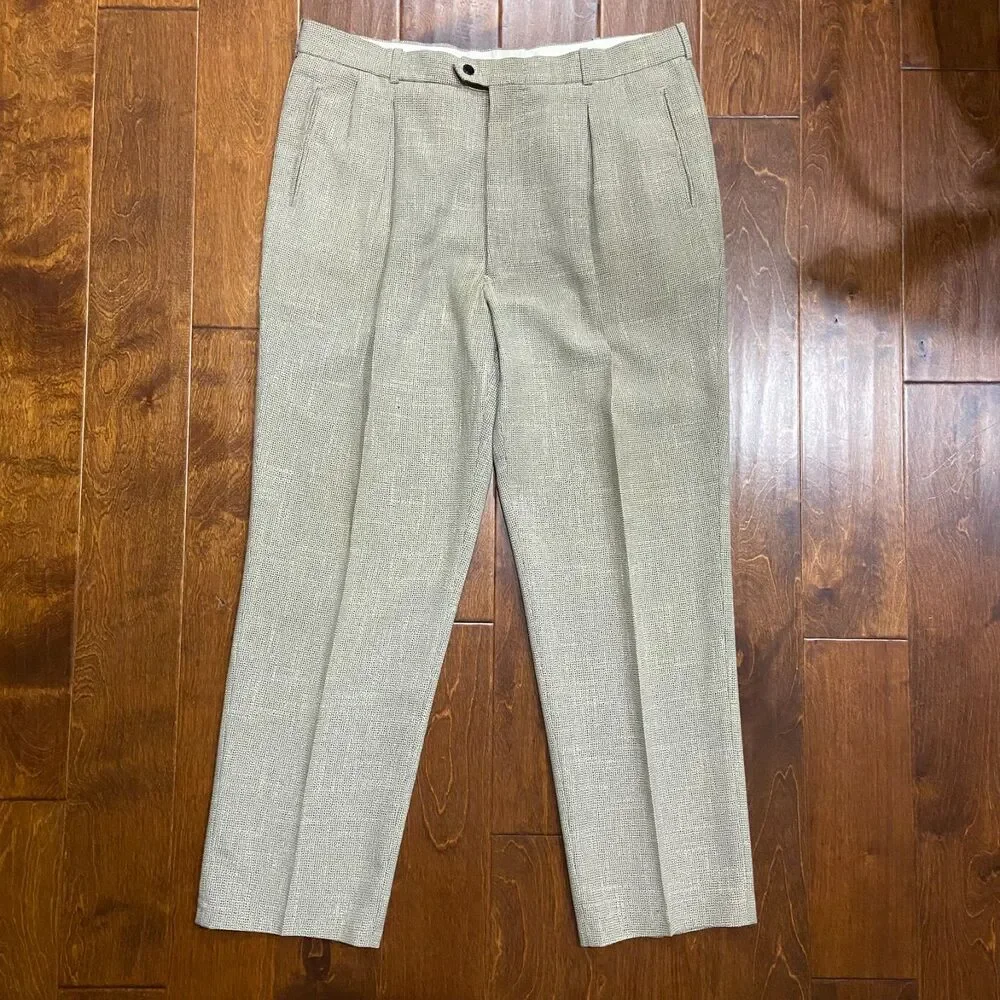 PRONTI Casual Vintage Dress Pleated Tan Brown Slacks Pants Men's Size 40 x 32